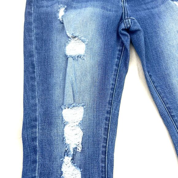 KanCan Button Fly Denim Jeans Women's XL Distressed Frayed Hem Blue High Rise - Picture 2 of 16